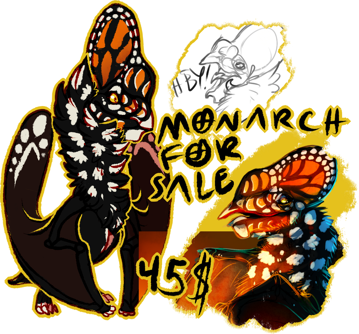 [a] Monarch - Open Clipart (1211x1128), Png Download