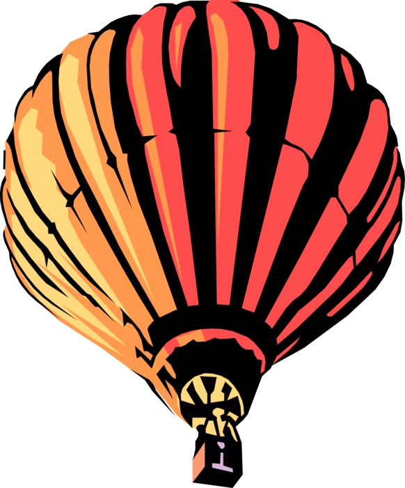 Vector Illustration Of Hot Air Balloon With Gondola Clipart (582x700), Png Download
