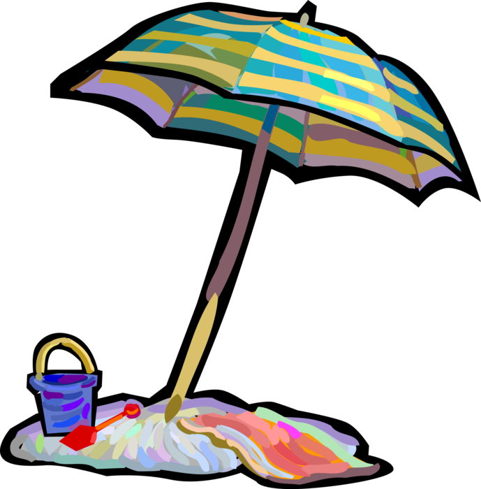 Vector Illustration Of Beach Umbrella Or Parasol Rain Clipart (689x700), Png Download