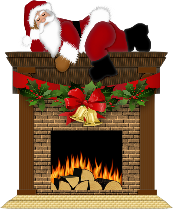 Père Noël Et Cheminée Clipart (600x725), Png Download