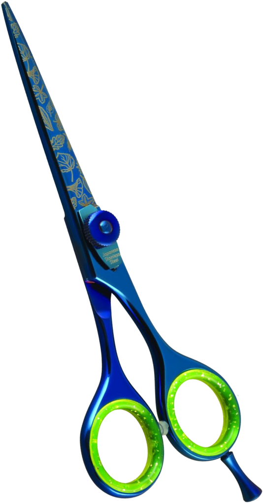 Samurai Barber Shears Blue Titanium With Unique Texture Clipart (600x1085), Png Download
