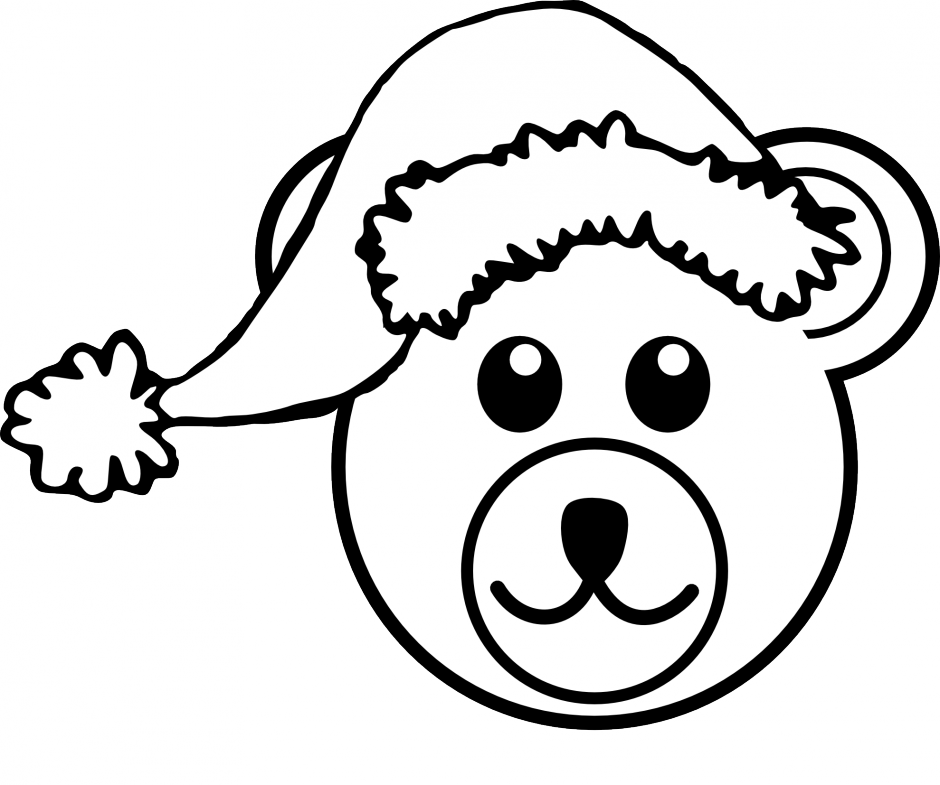 Bear 3 Head Brown Santa Hat Black White Line Teddy - Cartoon Clipart Black And White - Png Download (940x785), Png Download