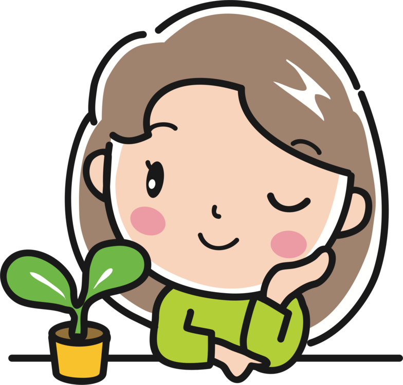 Girl With Plant Line Art Plants Cartoon Human Behavior - Clip Art Girl With Plant - Png Download (784x750), Png Download