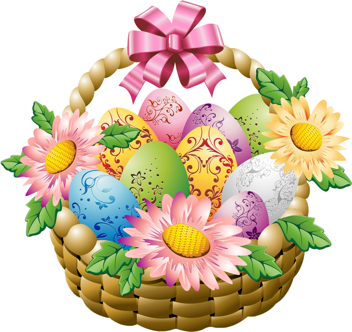 Easter Basket With Easter Eggs And Flowers Png Picture Easter Basket