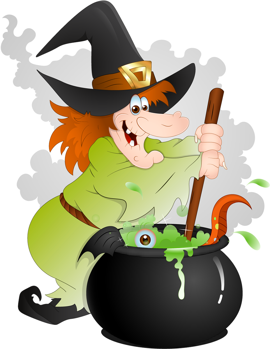 Cute - Witch With Cauldron Clipart - Png Download (1045x1300), Png Download
