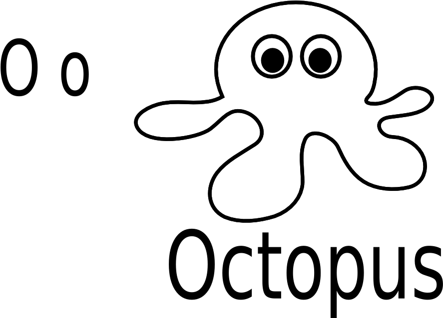 O For Octopus Black White Line Art Coloring Book Colouring - O For Octopus Clipart (999x706), Png Download