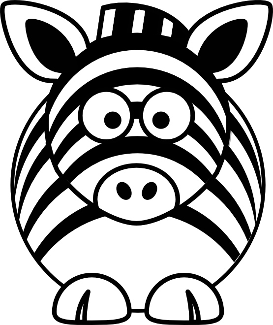 Cartoon Zebra Black White Line - Cartoon Zebra Black And White Clipart (555x660), Png Download