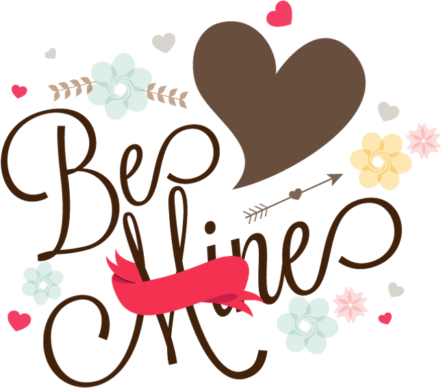 Happy Valentine's Day Text Be Mine With Colorful Floral - Valentine's Day Clipart (650x570), Png Download