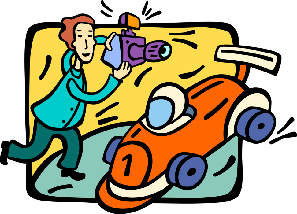 Vector Illustration Of Photographer With Camera Takes Clipart (971x700), Png Download