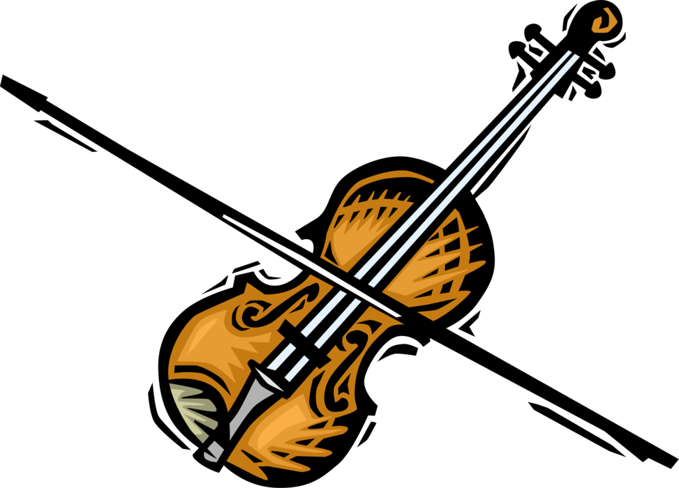 Vector Illustration Of Violin Or Fiddle Stringed Musical Clipart (973x700), Png Download