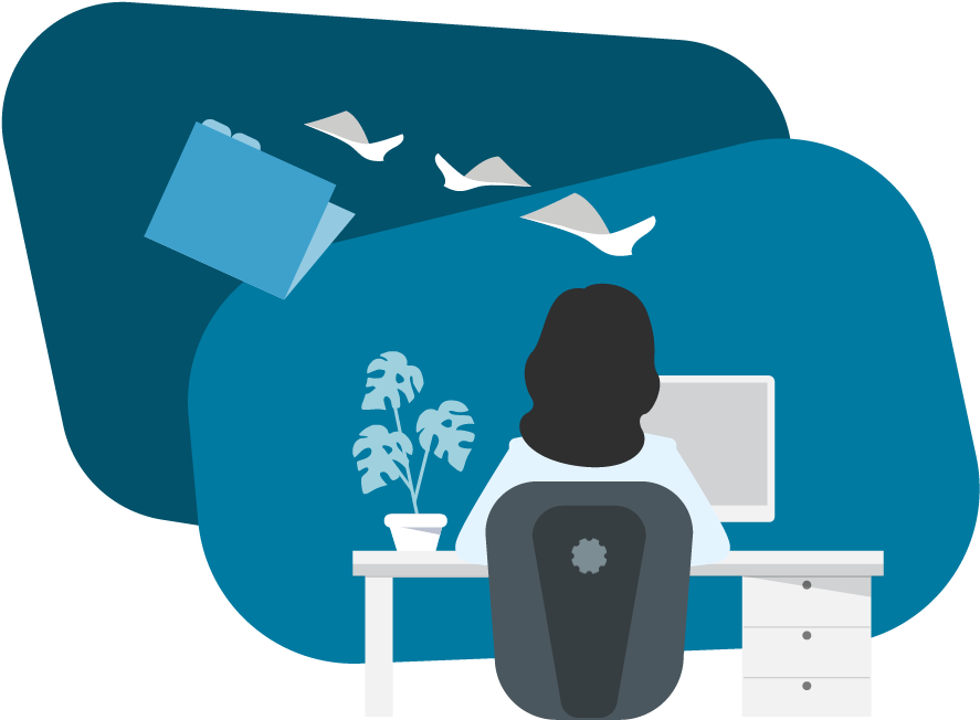 Knosys Knowledgeiq Woman Desk Paper Files Clipart (909x676), Png Download