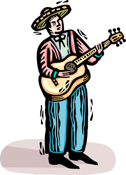 Vector Illustration Of Mexican Musician With Sombrero Clipart (504x700), Png Download