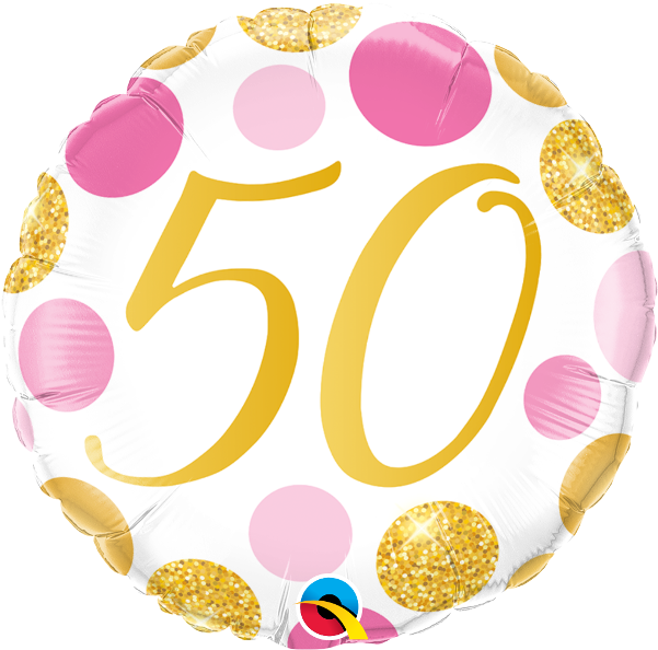 50 Pink & Gold Dots 18" Foil Balloon Clipart (600x600), Png Download