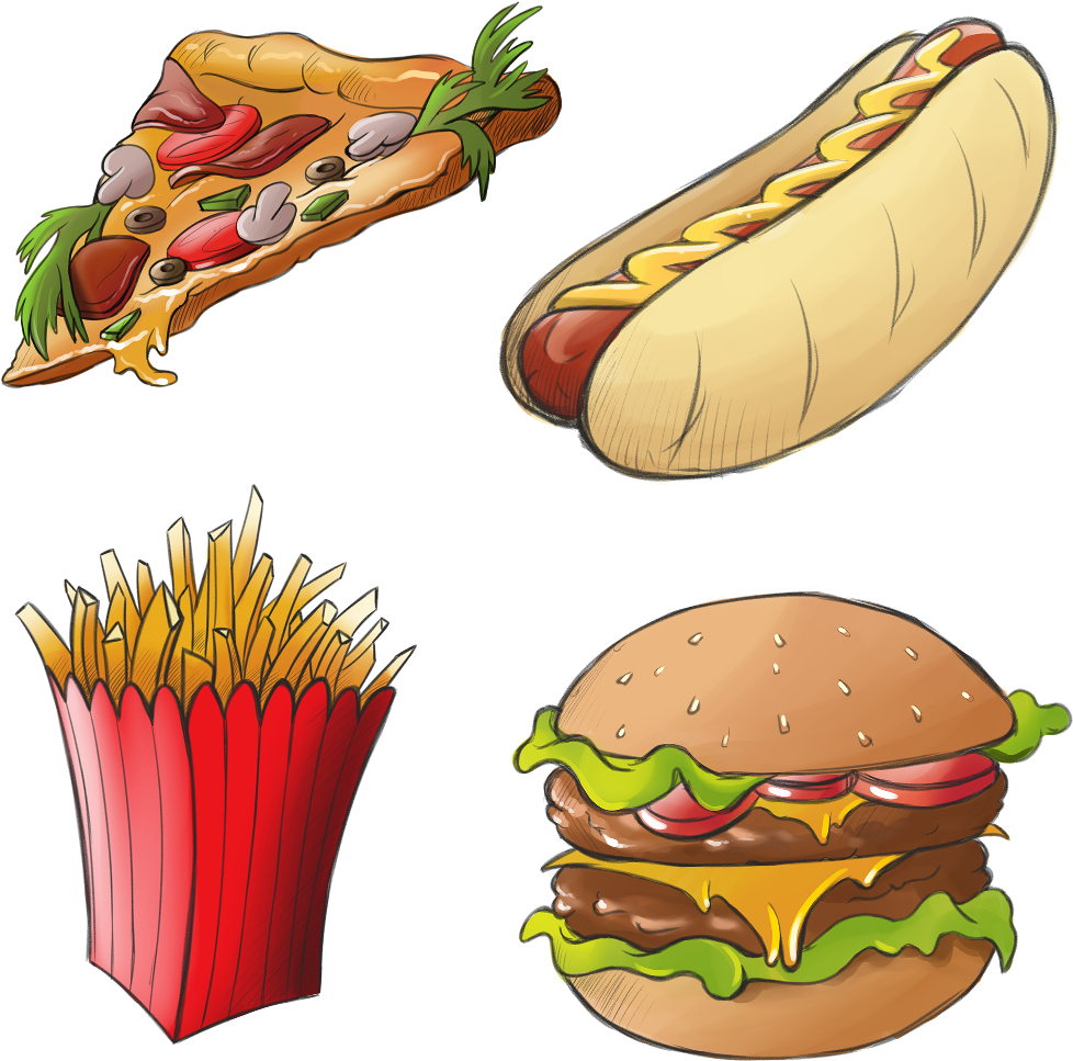 Food Junkfood Pizza Hotdog Frenchfries Hamburger Picnic Clipart (1024x1024), Png Download