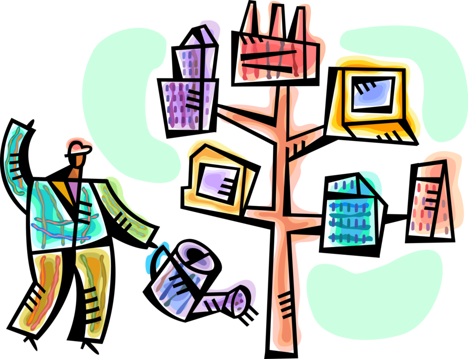 Vector Illustration Of Businessman Nurtures Industrial Clipart (914x700), Png Download