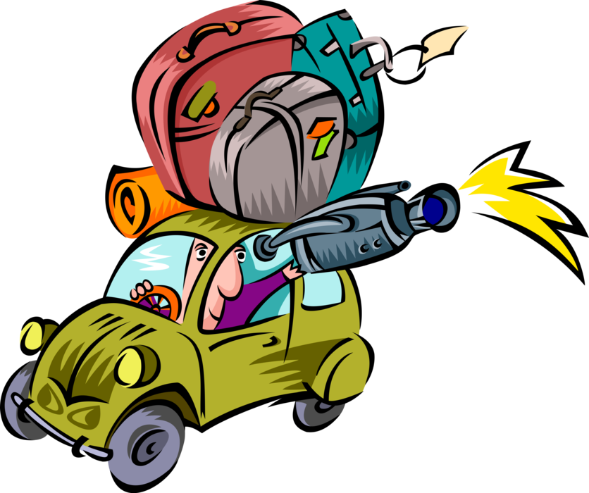 Vector Illustration Of Vacation Traveler In Car With Clipart (836x700), Png Download