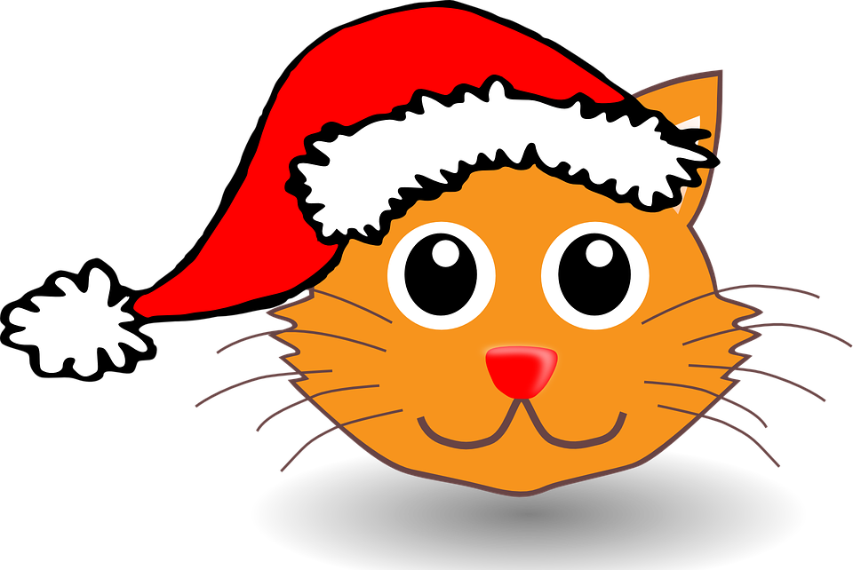 Free Png Download Cartoon Cat With Santa Hat Png Images Clipart (850x569), Png Download