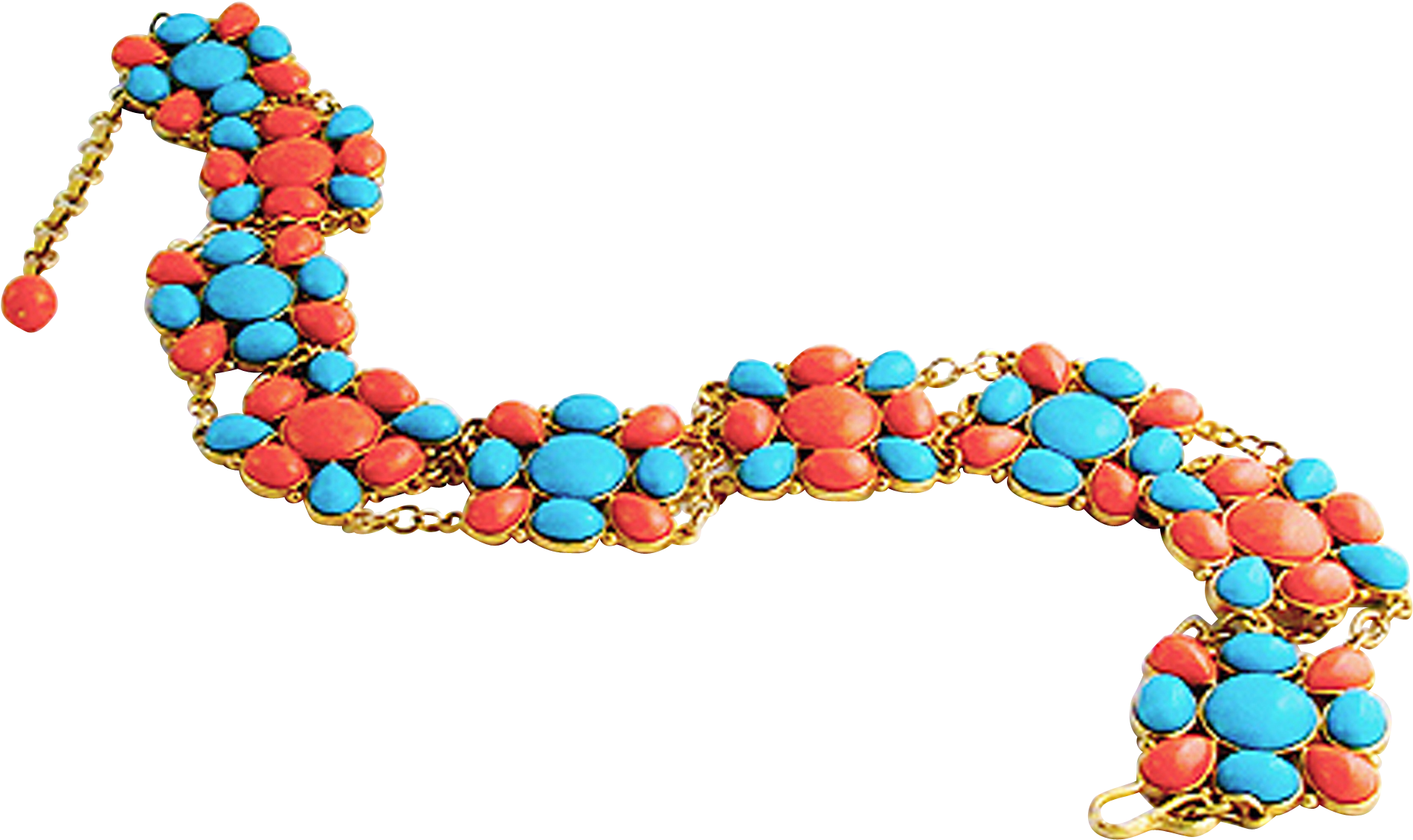 Huge Trifari Simulated Turquoise & Coral Cabochon Gold Clipart (1899x1899), Png Download