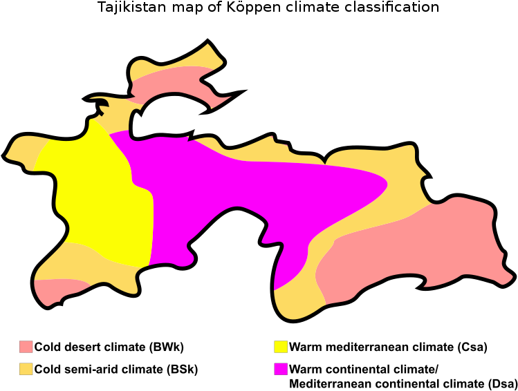 Tajikistan Map Of Köppen Climate Classification Clipart (779x600), Png Download