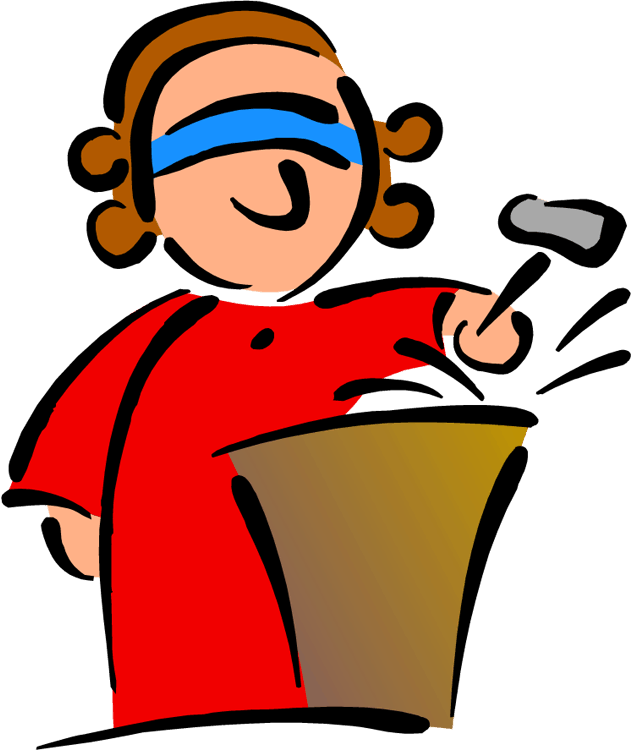 Judge Female With Blindfold Standing After Hammering Clipart (633x750), Png Download