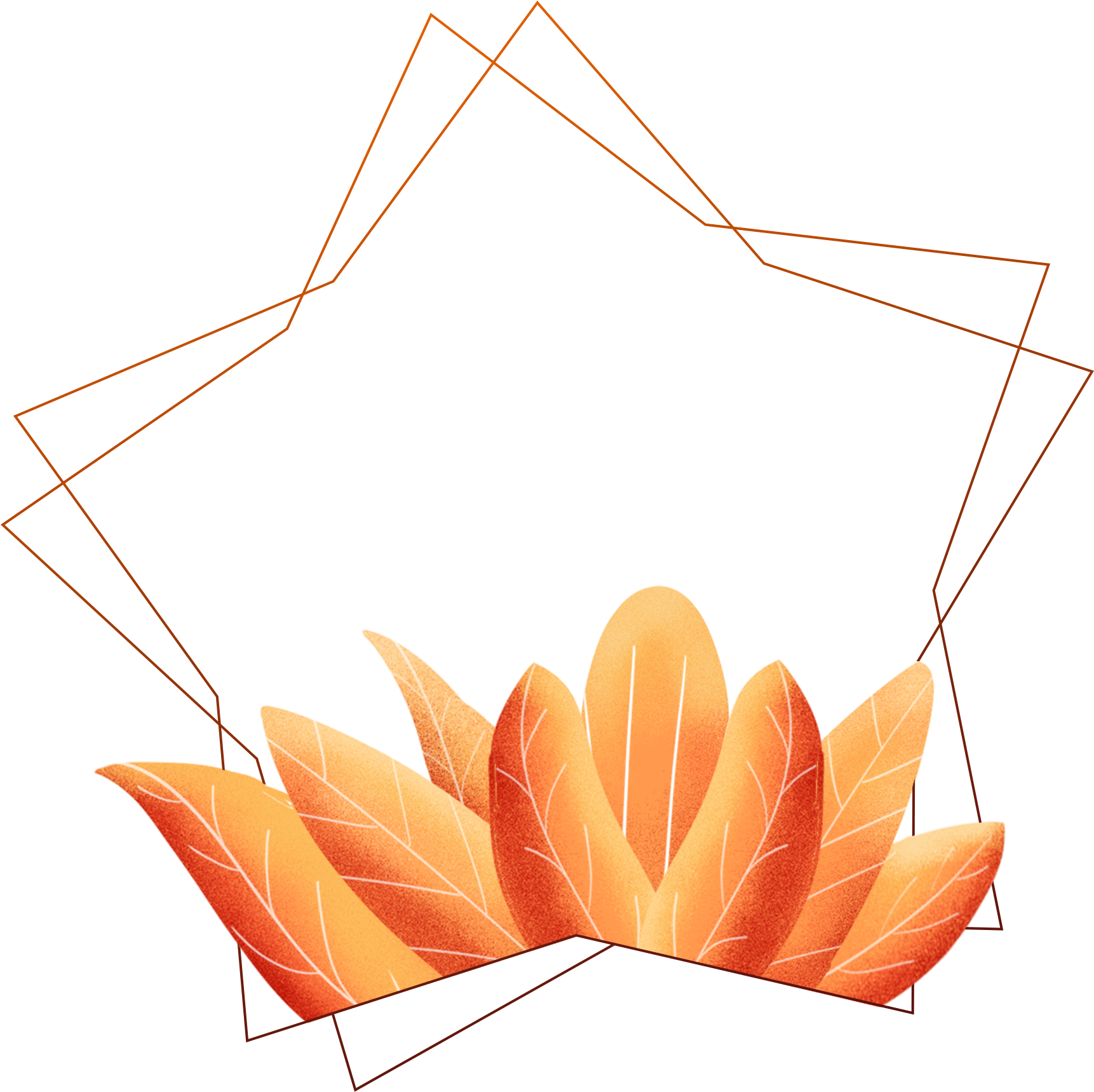 Hand Painted Border Coral Orange Leaves Plants Png Clipart (2000x2000), Png Download