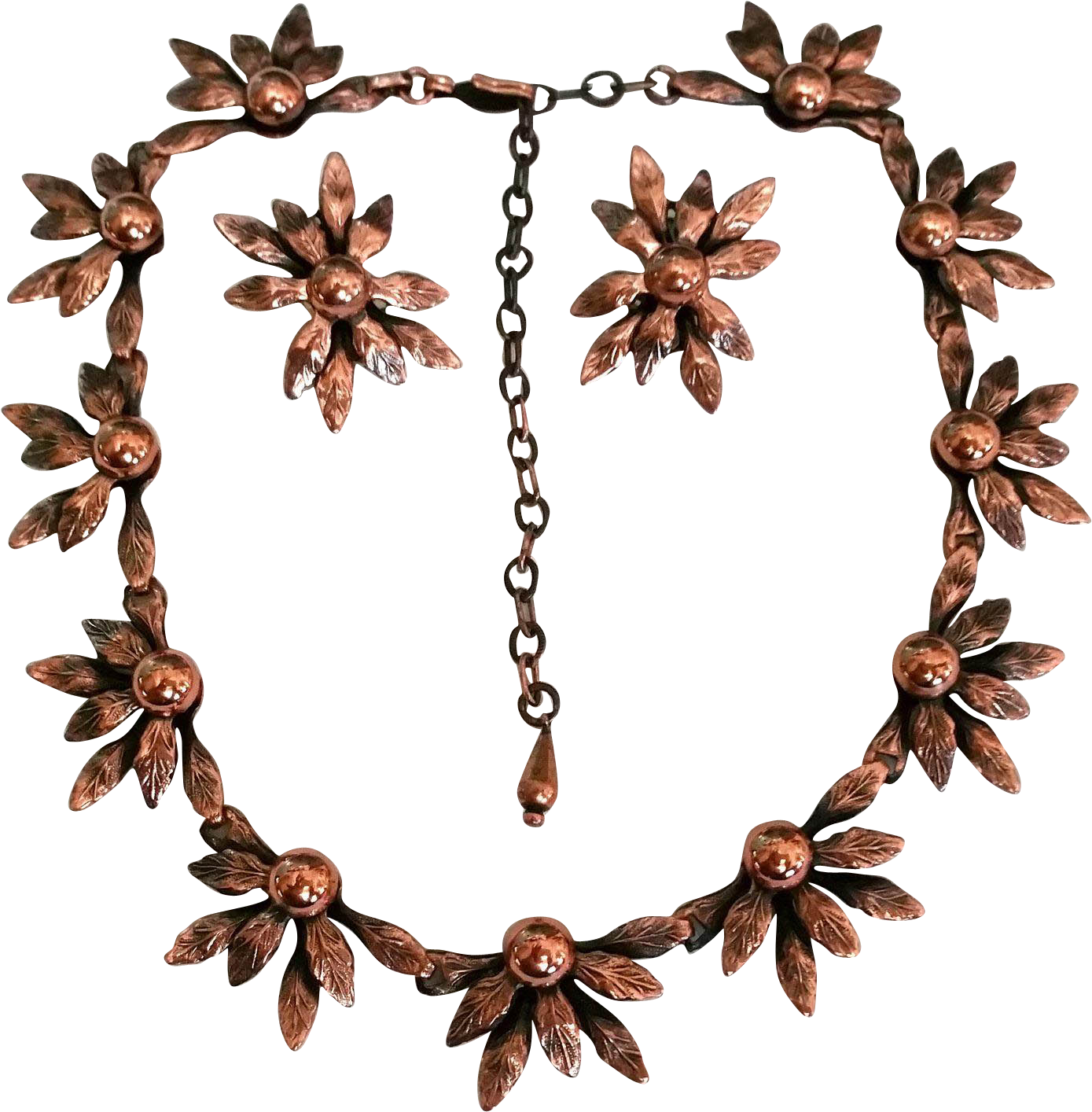 Vintage Renoir Copper Necklace Clip On Earrings Set - Png Download (1413x1413), Png Download