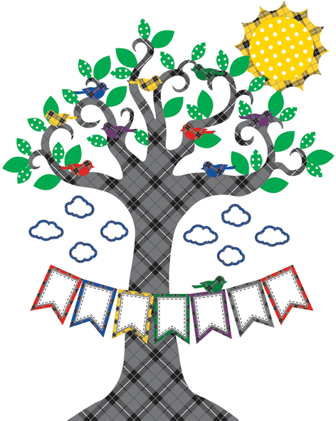 Plaid Tree Bulletin Board Clipart (590x590), Png Download