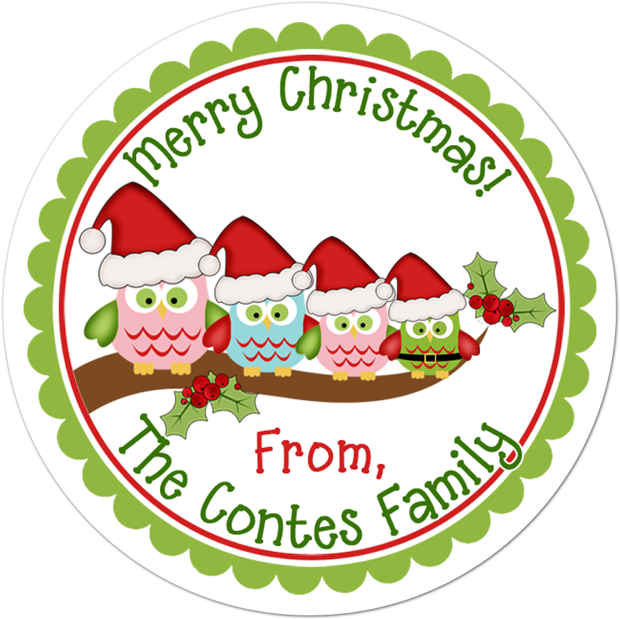 Owl Family Personalized Sticker Christmas Stickers Clipart (1000x1000), Png Download
