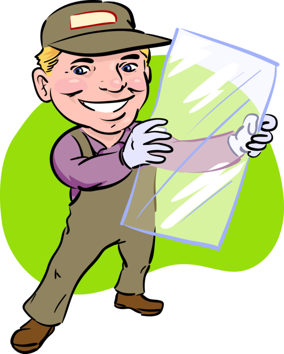 Vector Illustration Of Window And Glass Repairman Provides Clipart (561x700), Png Download