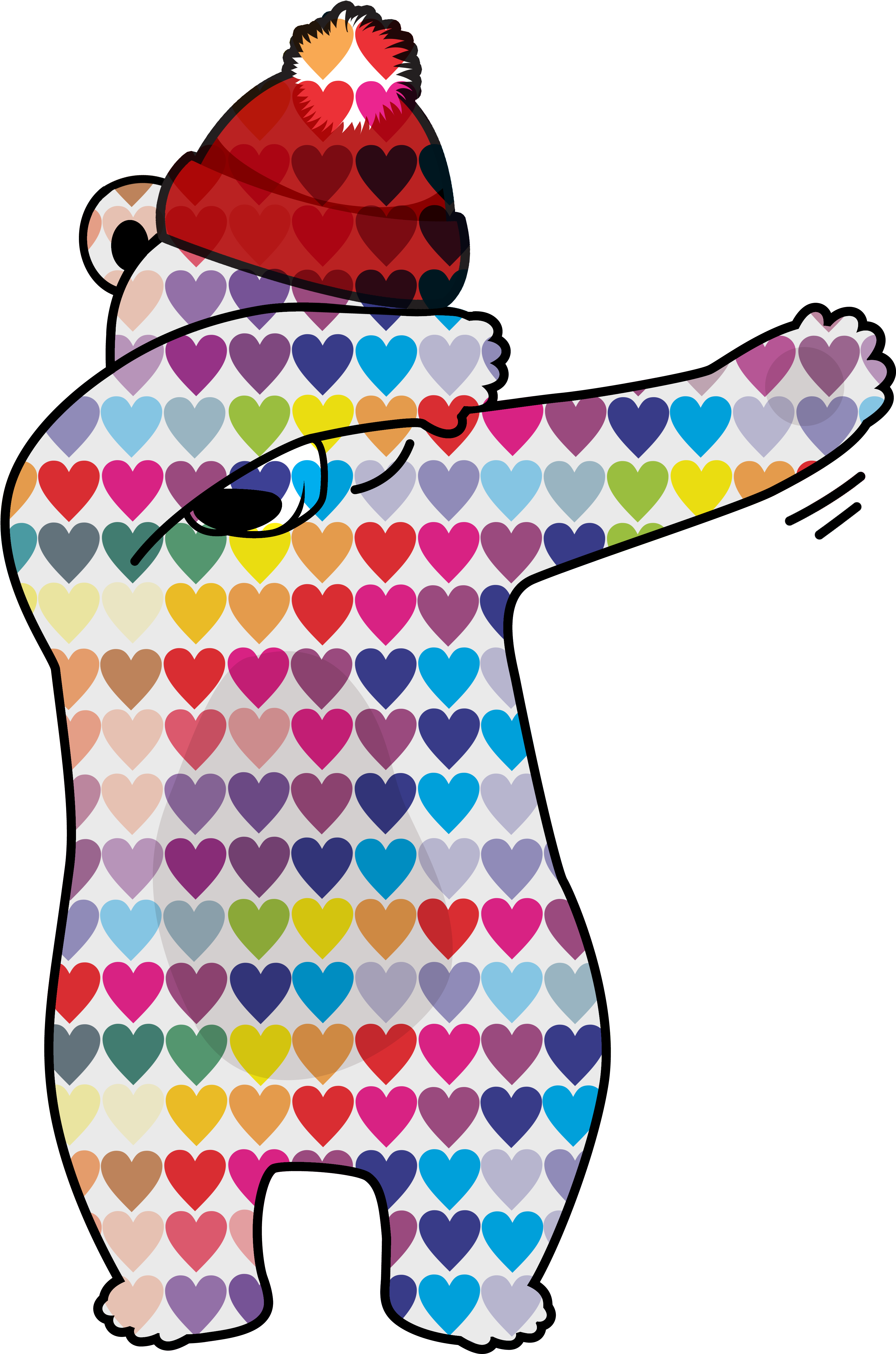 A Great Bear Design With Hearts And Red Bobble Hat Clipart (4500x5400), Png Download