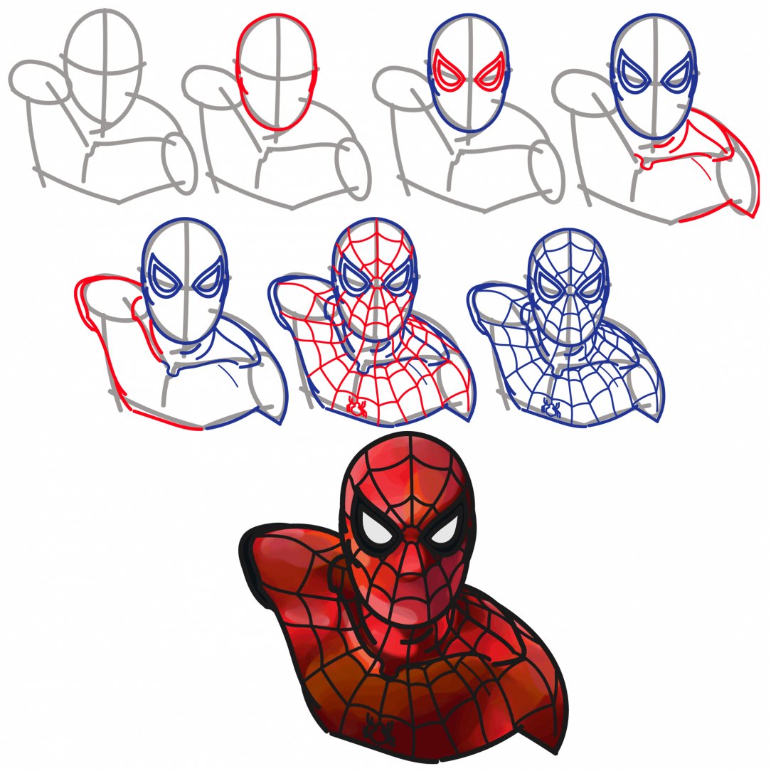 Large Size Of How To Draw Chibi Spiderman Step By The Clipart (1084x1084), Png Download