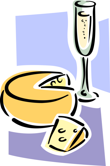Vector Illustration Of White Wine And Fresh Dairy Cheese Clipart (464x700), Png Download