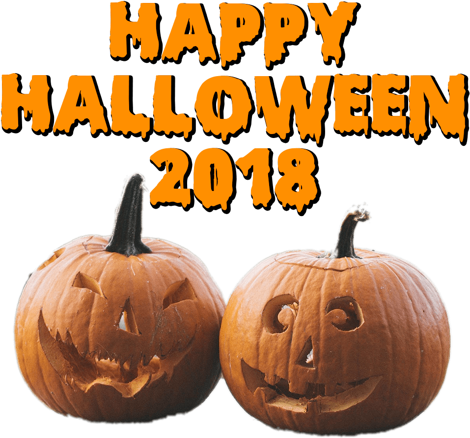 Download Two Pumpkins Happy Halloween 2018 Transparent - Jack-o'-lantern Clipart (1000x1000), Png Download
