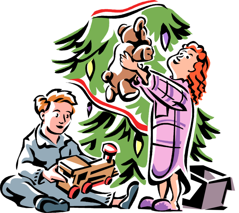 Vector Illustration Of Children Open New Toy Gifts - Cartoon Clipart (787x700), Png Download