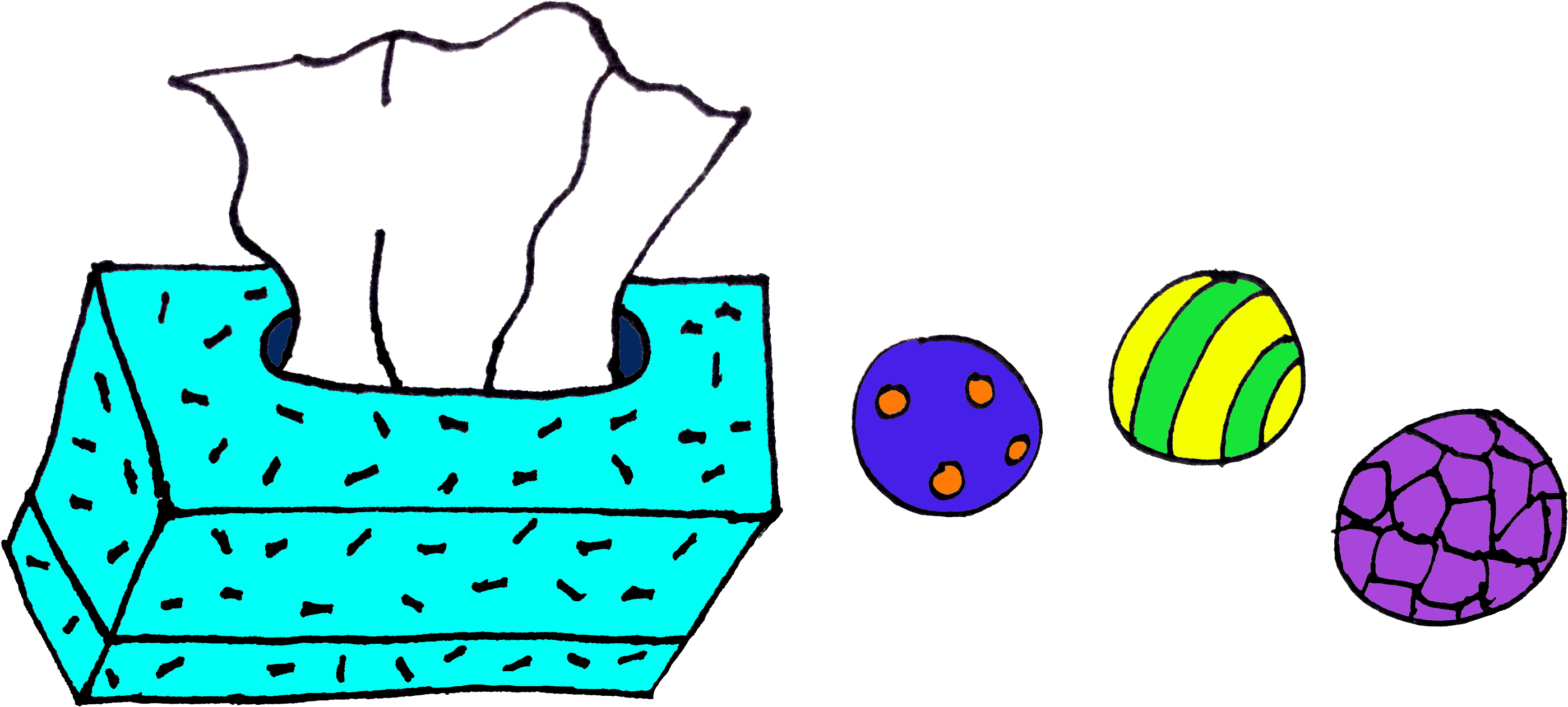 Tissue And Stress Balls In Color Clipart (2906x1322), Png Download