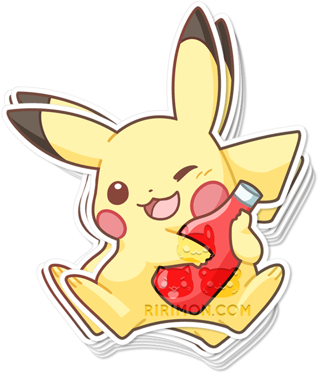 Pika Ketchup Sticker - Cartoon Clipart (1000x1000), Png Download