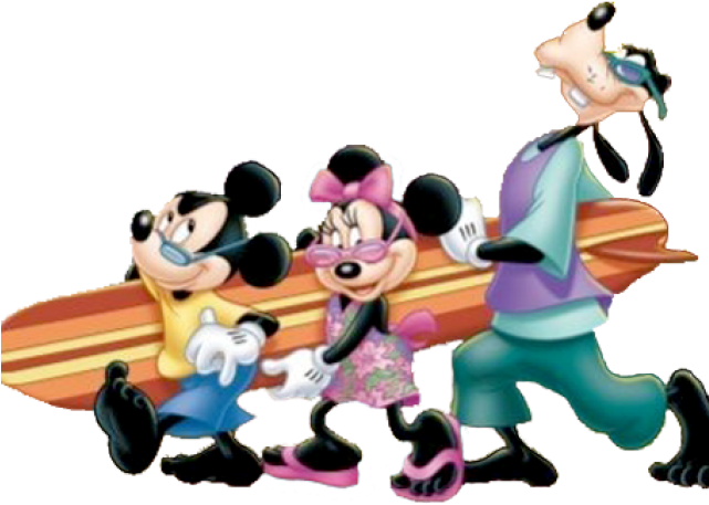 Surfboard Clipart Mickey - Disney Characters At The Beach - Png Download (640x480), Png Download