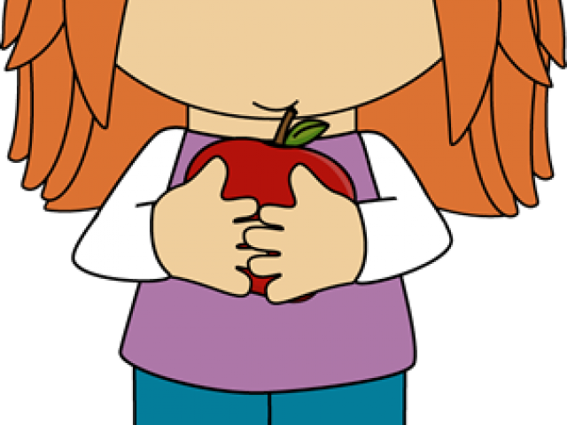 Snack Clipart Day - Girl Holding An Apple Clip Art - Png Download (640x480), Png Download