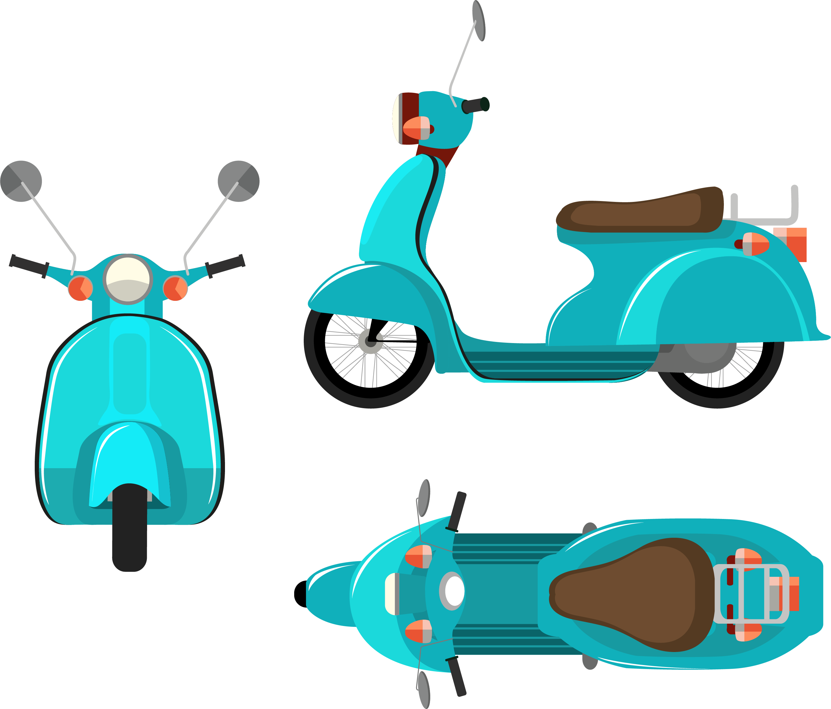 Motorcycle Royalty Free Clip Art Green Riding - Vespa Dibujo De Frente - Png Download (2870x2451), Png Download