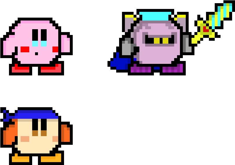 Pixel Kirby, Meta Knight, And Bandanna Dee - Cartoon Clipart (1060x660), Png Download