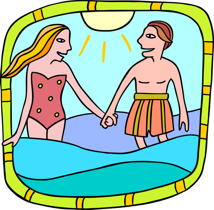 Vector Illustration Of Romantic Couple Hold Hands And - Cartoon Clipart (714x700), Png Download