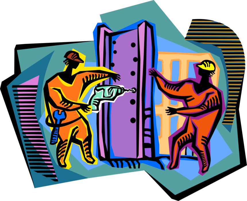 Vector Illustration Of Construction Steel Workers Drill Clipart (860x700), Png Download