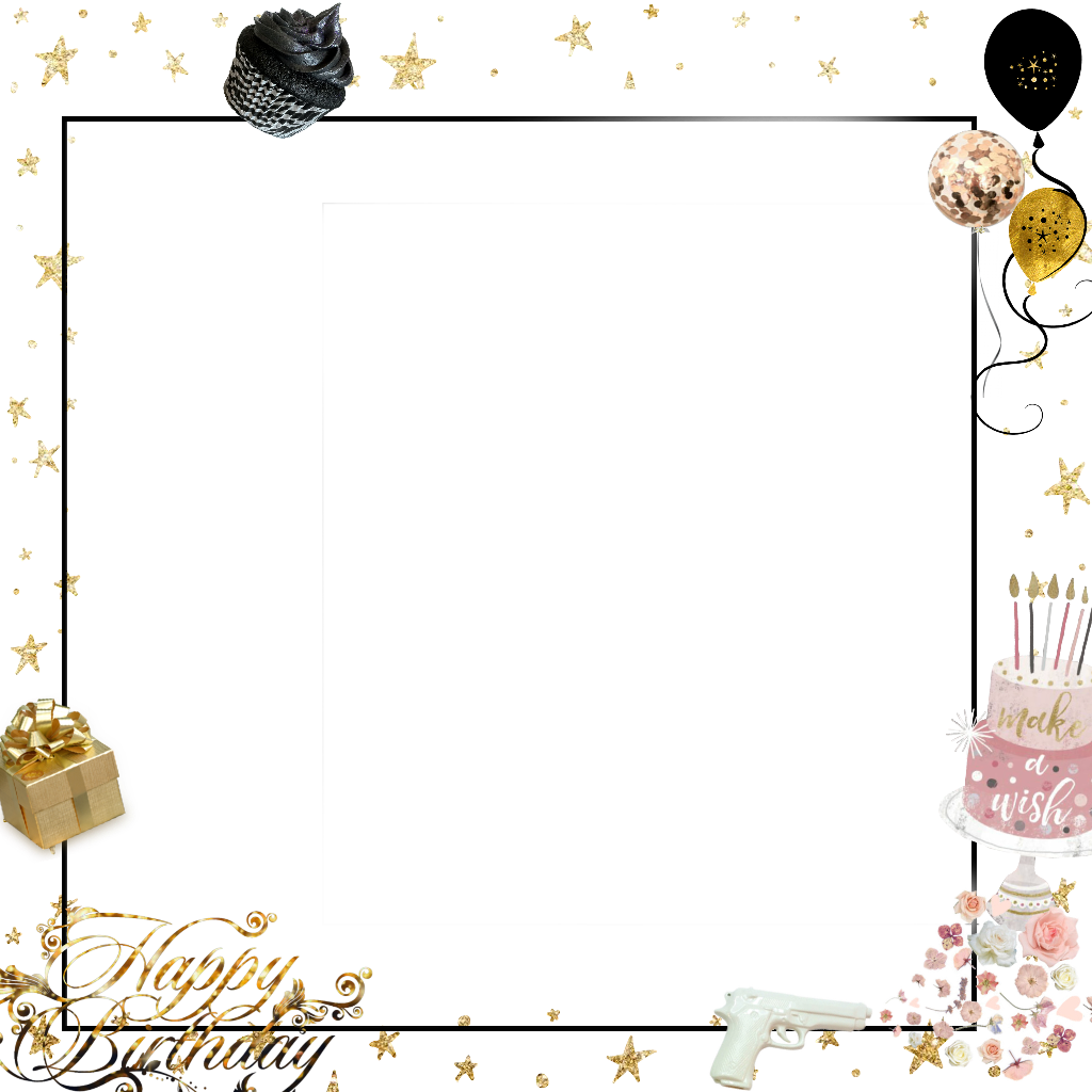Birthday Frame Stars Balloon Present Gold White Glitter - Birthday Clipart (1024x1024), Png Download