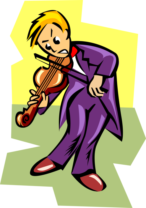Vector Illustration Of Concert Violinist Musician Plays - Illustration Clipart (494x700), Png Download
