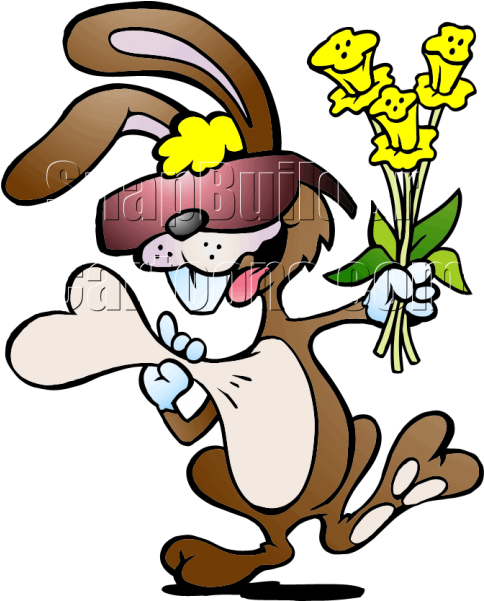 Rabbit Holding Flowers Heart Mascot Logo - Vector Graphics Clipart (600x600), Png Download