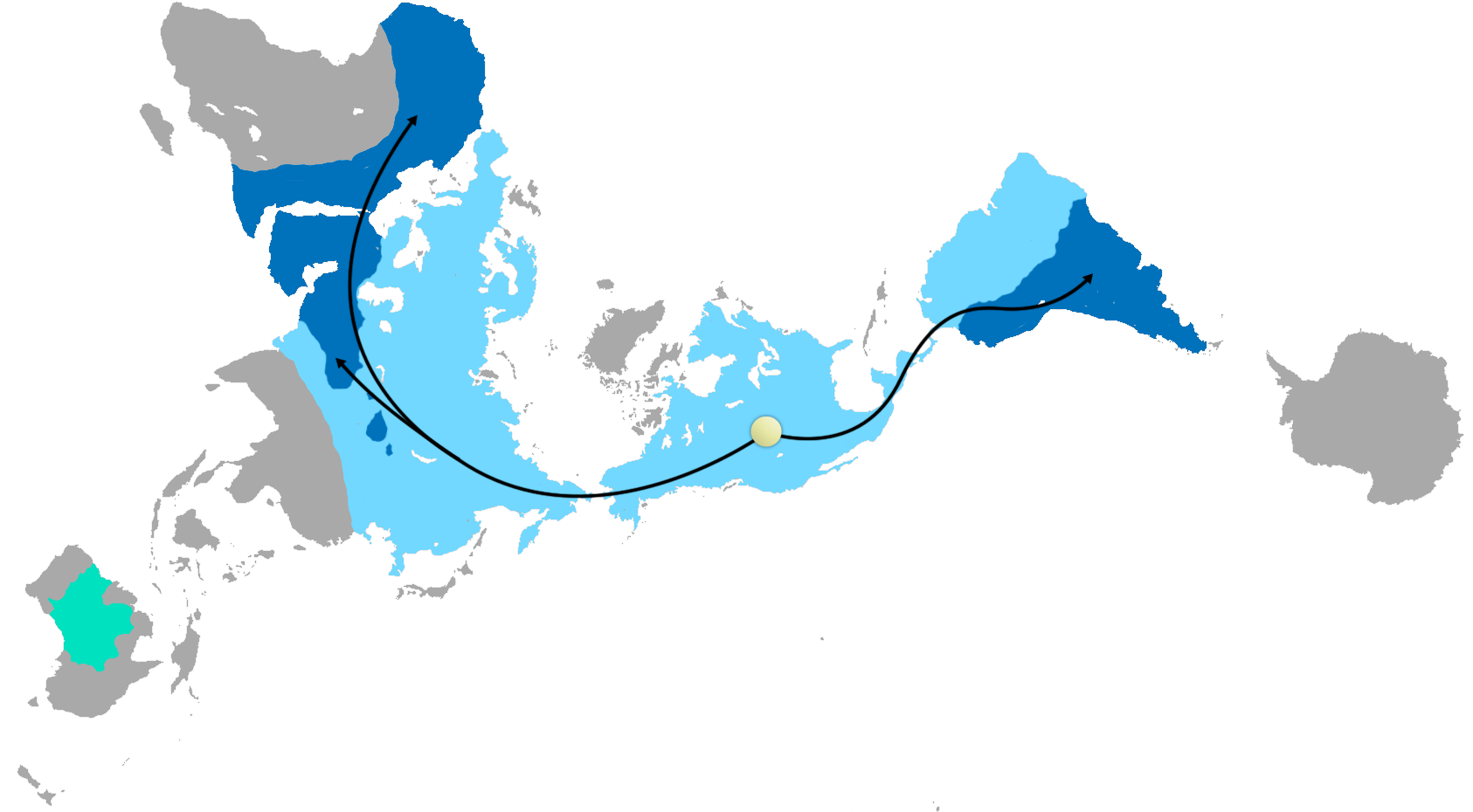 Global Camelid Distribution And Migration - Dymaxion Projection Clipart (1714x958), Png Download