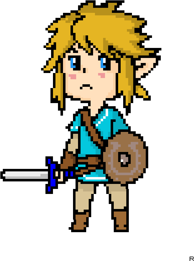 Botw Link In The Champion Tunic - Breath Of The Wild Link Pixel Art Clipart (640x900), Png Download