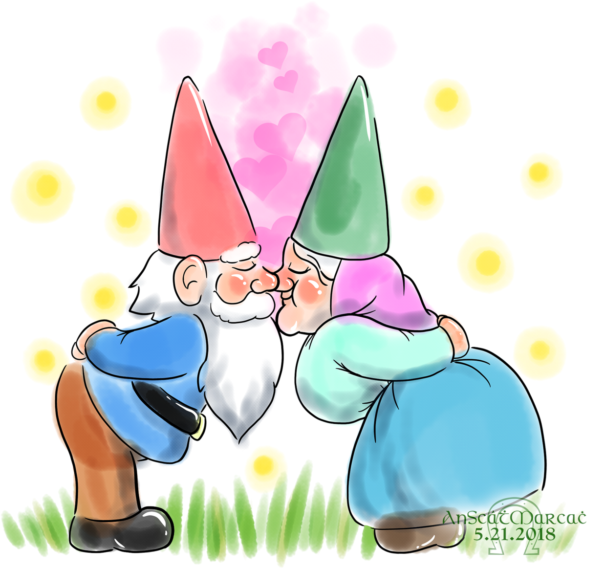 “kissing Gnomes T Shirt - Cartoon Clipart (1280x1164), Png Download