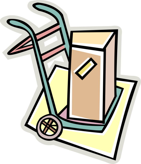 Vector Illustration Of Shipping Box On Dolly Or Handcart Clipart (600x700), Png Download