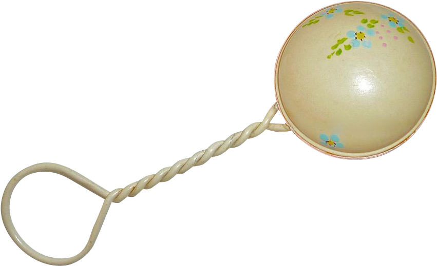 Celluloid W Painted Flowers C S Bejewelled - Vintage Baby Rattle Png Clipart (850x850), Png Download